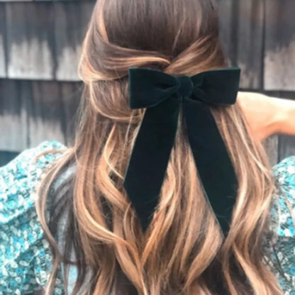 Velvet Bow Hair Barrette for Women and Girls Ponytail Hairpin Red and Black Ribbon Hair Clip Fashion Accessories by Beauty Bae