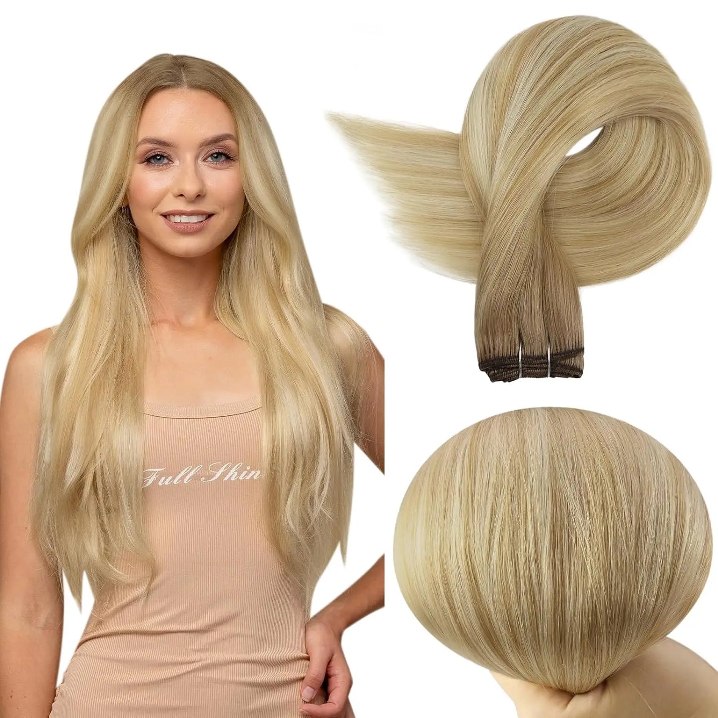 Remy Human Hair Weft Extensions 100g Silky Straight Ombre Blonde Sew in Double Weft for Salon by Beauty Bae