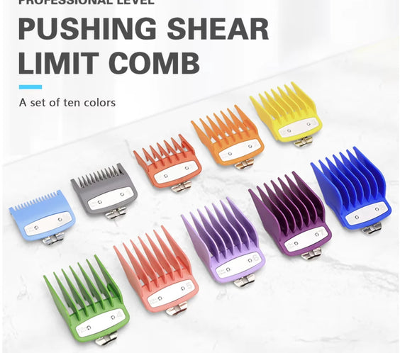 10pcs universal plastic clipper guards set showing multiple guard sizes snap-on teeth durable plastic Made in Mainland China