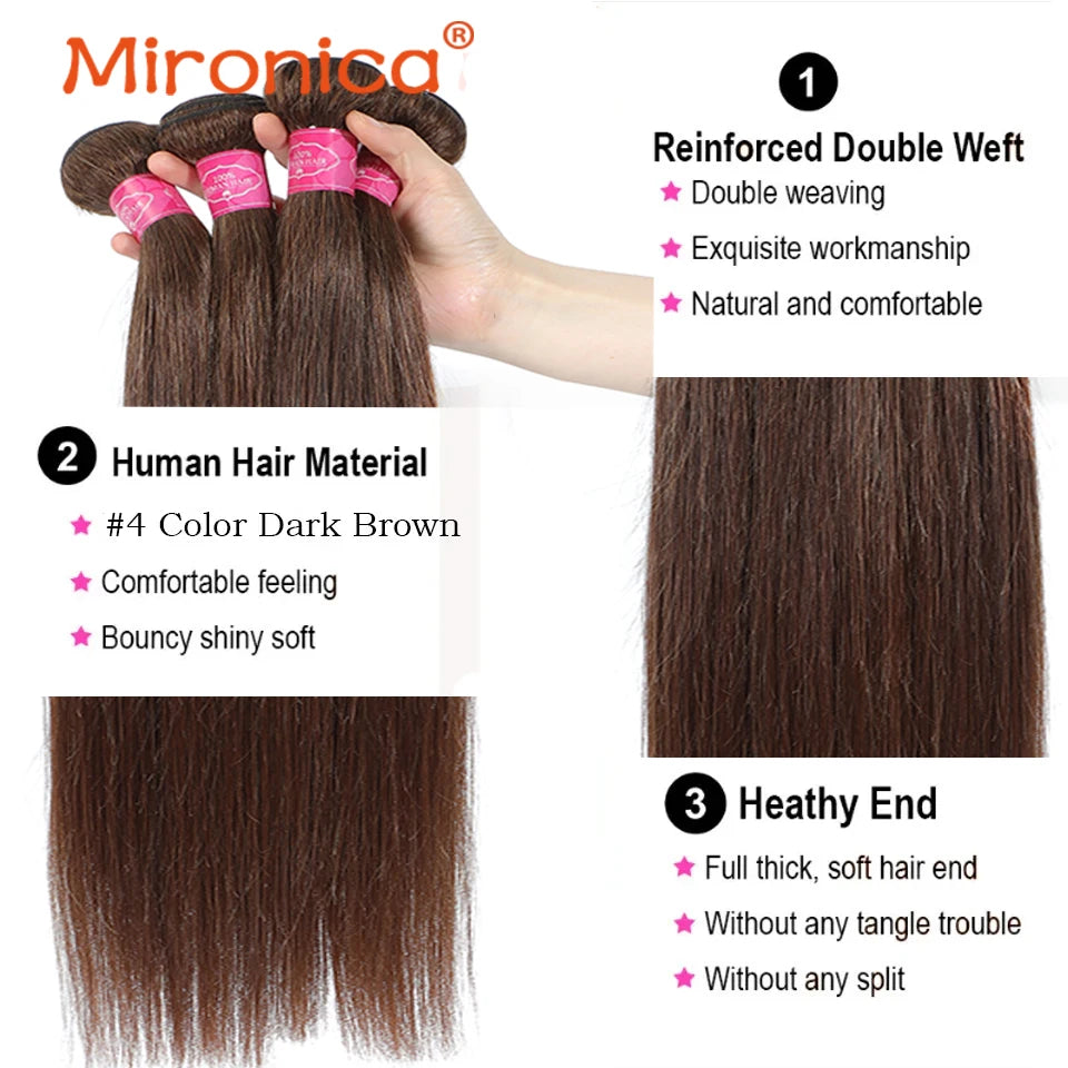 Straight Chocolate Brown Remy Human Hair Bundles For Women 100 G Per Piece Weaving Extensions by Beauty Bae