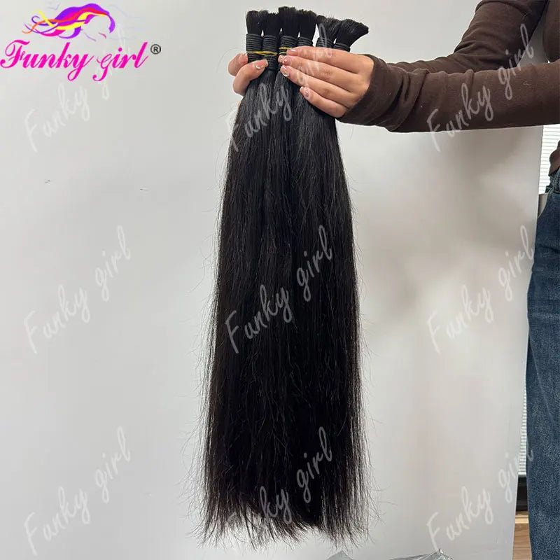 Straight Brazilian Remy Bulk Hair No Weft For Women 50g Per Bundle Natural Color 100 Percent Unprocessed by Beauty Bae