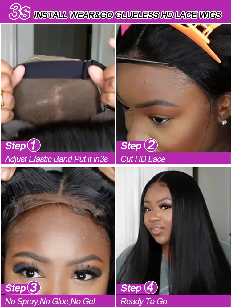 40 Inch Natural Black Glueless Lace Front Wig For Women 13x6 360 HD Lace Frontal Bone Straight Remy Human Hair by Beauty Bae