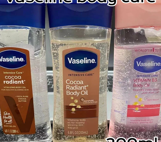 Vaseline Brightening Body Oil 200ml bottle gel-oil label showing manufacturer SI MI DA DANG model LQ24100710