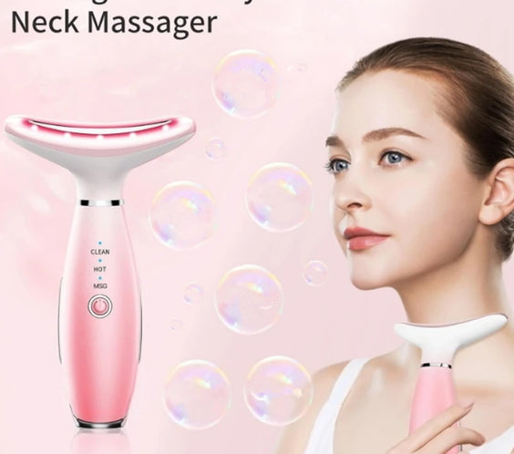 Neck Photon Vibration Massager with red green blue LED EMS microcurrent ultrasonic vibration ergonomic USB rechargeable design