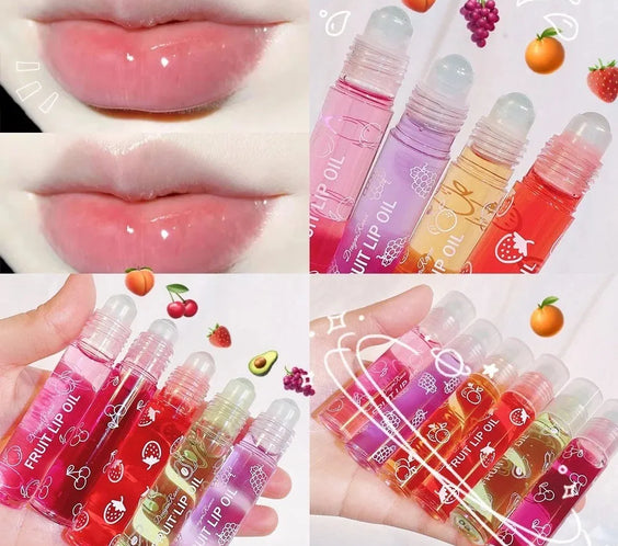 Avocado Hydrating Lip Oil 8ml roll-on bottle showing roller applicator transparent glossy liquid and label