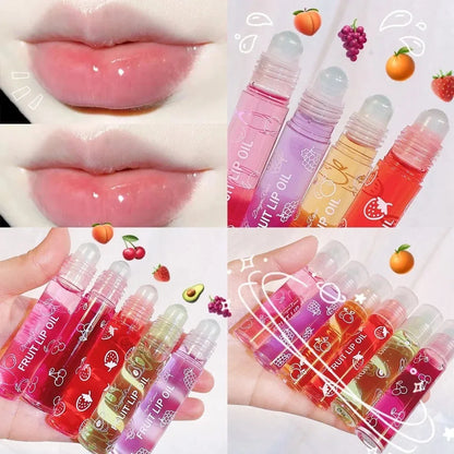 Avocado Hydrating Lip Oil 8ml roll-on bottle showing roller applicator transparent glossy liquid and label