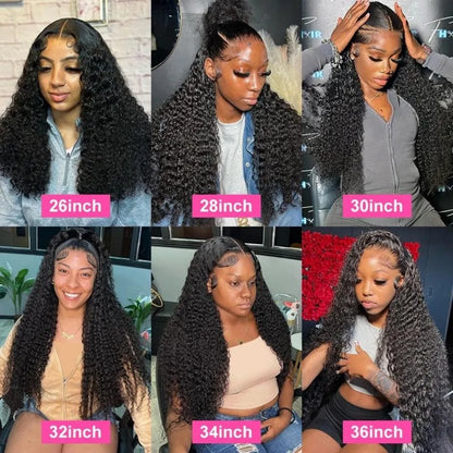 Swiss Lace Deep Wave Glueless HD Lace Frontal Wig 13X6 Brazilian Remy Hair 30 To 40 Inch Preplucked Natural Black by Beauty Bae