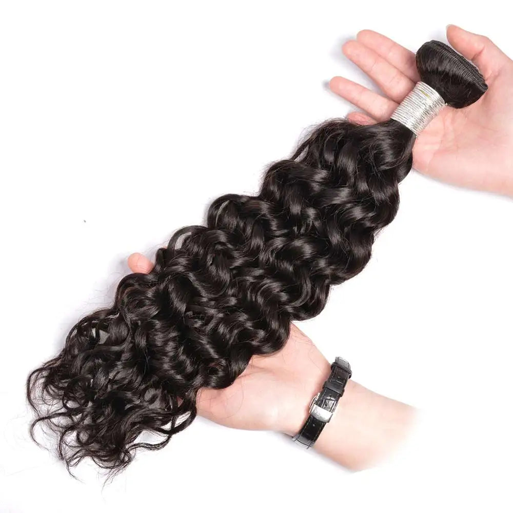 Water Wave Brazilian Remy Human Hair Bundles Curly Deep Wave Natural Black 100 Percent Human Hair 12A Grade by Beauty Bae