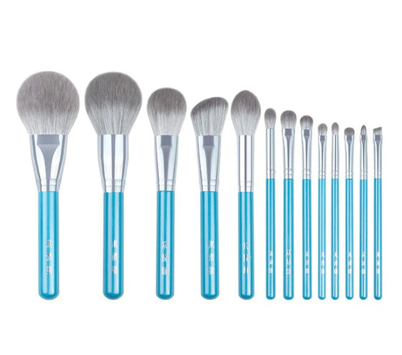 13pc Blue Makeup Brush Set with synthetic bristles blue ergonomic handles full-size powder blusher sculpting eyeshadow and lip brushes