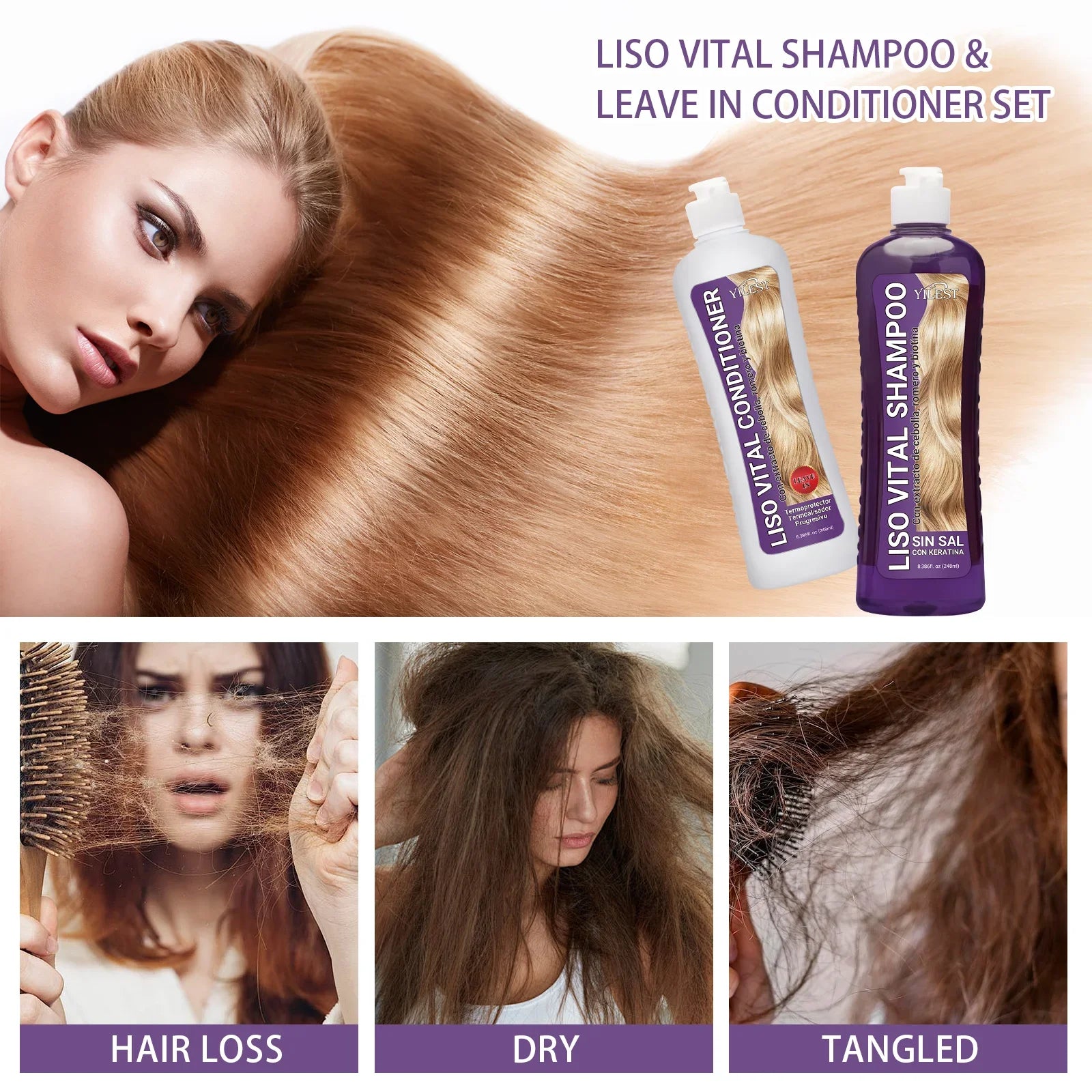 YILEST Rosemary Onion Hair Care Set Shampoo Leave-In Conditioner 248ml X2 For Dry Tangled Hair Nourishing Detangling by Beauty Bae