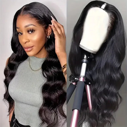 V Part Body Wave Wig 100 Percent Human Hair Glueless V Shaped Part Natural Color Remy Brazilian 250 Percent Density by Beauty Bae