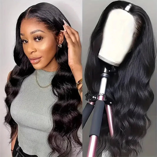 V Part Body Wave Wig 100 Percent Human Hair Glueless V Shaped Part Natural Color Remy Brazilian 250 Percent Density by Beauty Bae