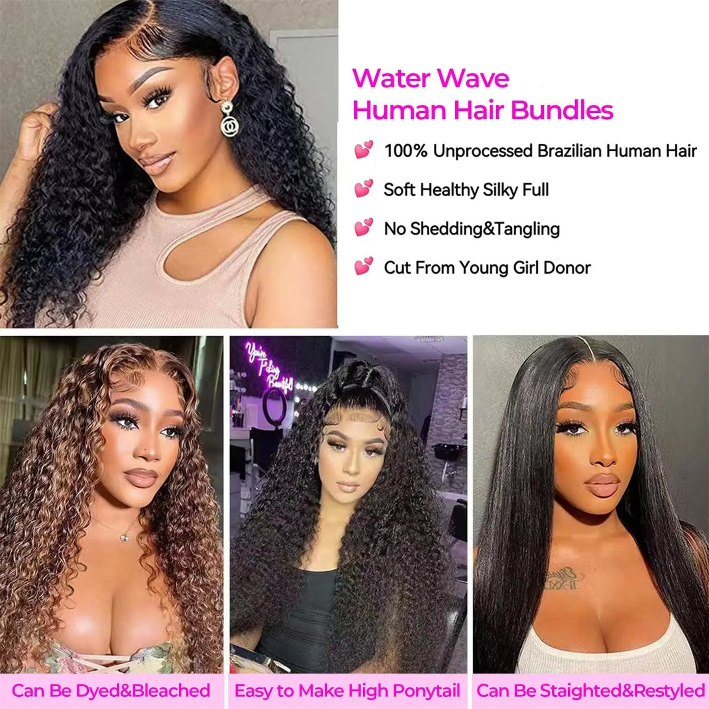Water Wave Brazilian Remy Human Hair Bundles Curly Deep Wave Natural Black 100 Percent Human Hair 12A Grade by Beauty Bae