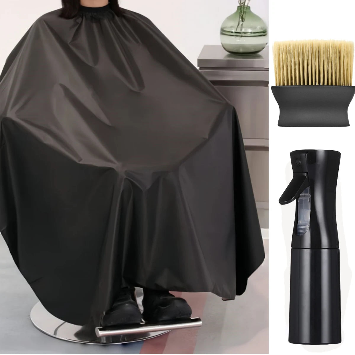 Black Polyester Salon Cape Model 002 smooth wipe clean surface full upper body coverage for haircuts shampoo and dyeing