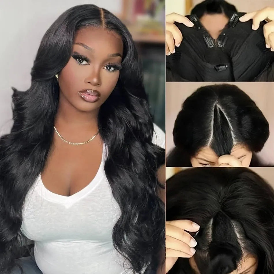 V Part Wigs 100 Percent Human Hair Body Wave Glueless Wig With Clip In 5X5 HD Lace Closure Beginner Friendly by Beauty Bae