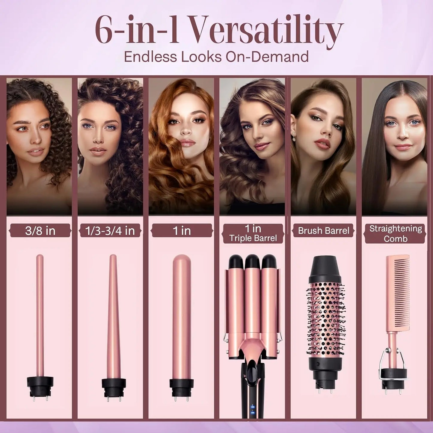 6-in-1 Ceramic Curling Wand - Beauty Bae