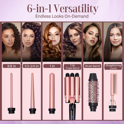 6-in-1 Ceramic Curling Wand - Beauty Bae