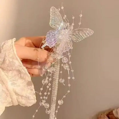 【MAX-22】Long Butterfly Beaded Tassel Hair Clip For Women Fairy Temperament Sweet Princess Hairpin Bride Hair Accessories by Beauty Bae