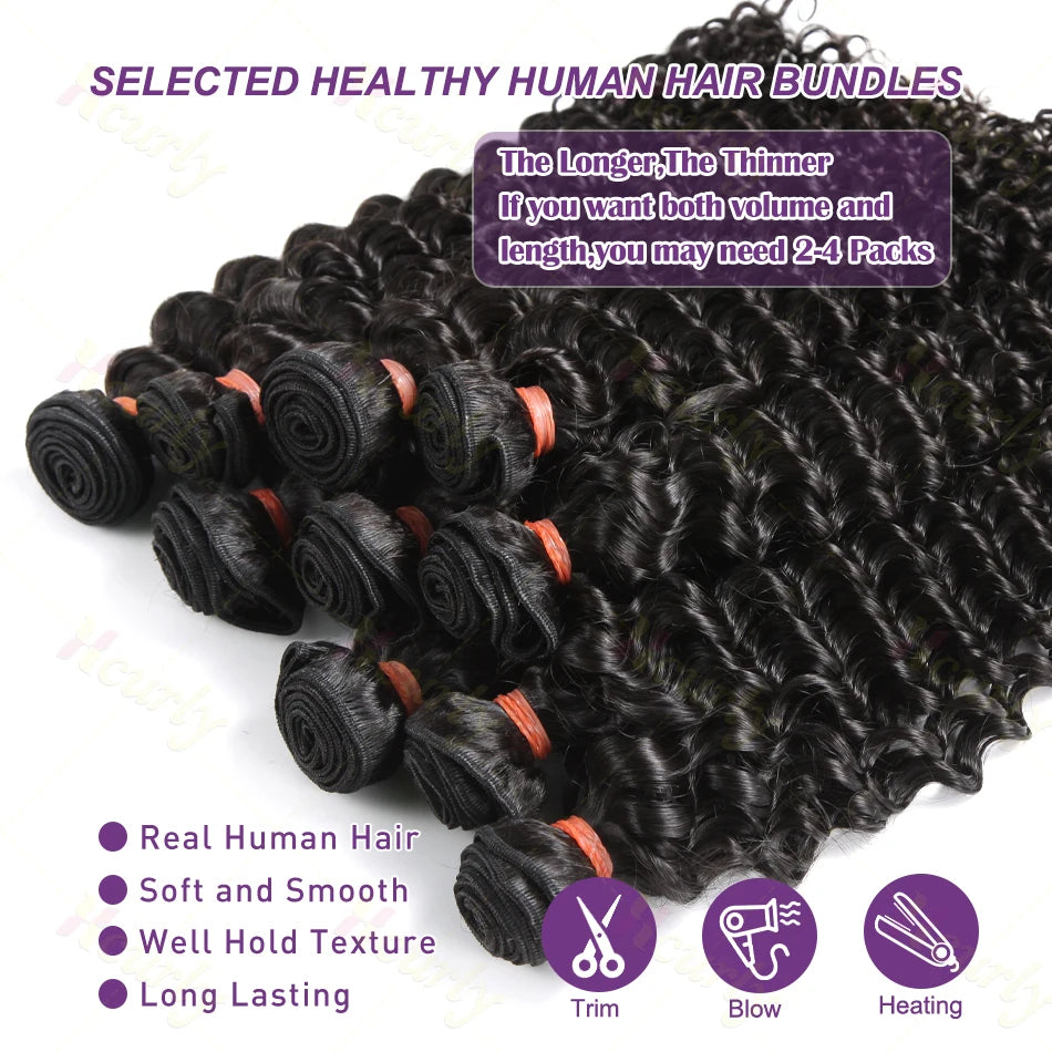 Remy Deep Wave Water Wave Brazilian Hair Bundles 30 Inch Virgin 100 Percent Human Hair by Beauty Bae