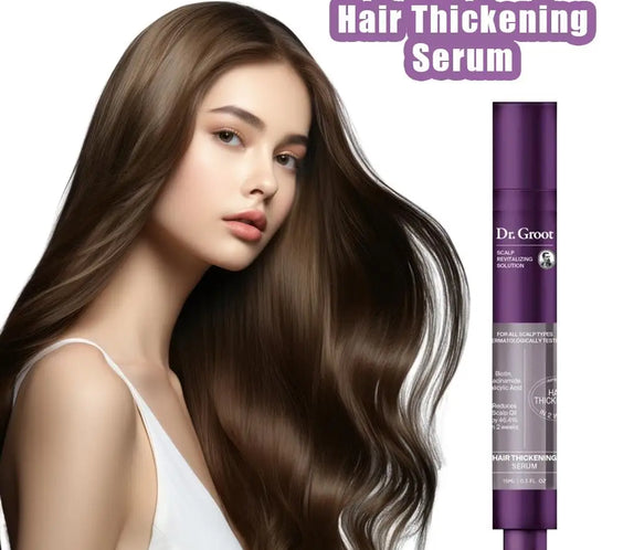 15ml Hair Thickening Serum bottle with dropper applicator labeled fast-absorbing scalp treatment for thinning hair