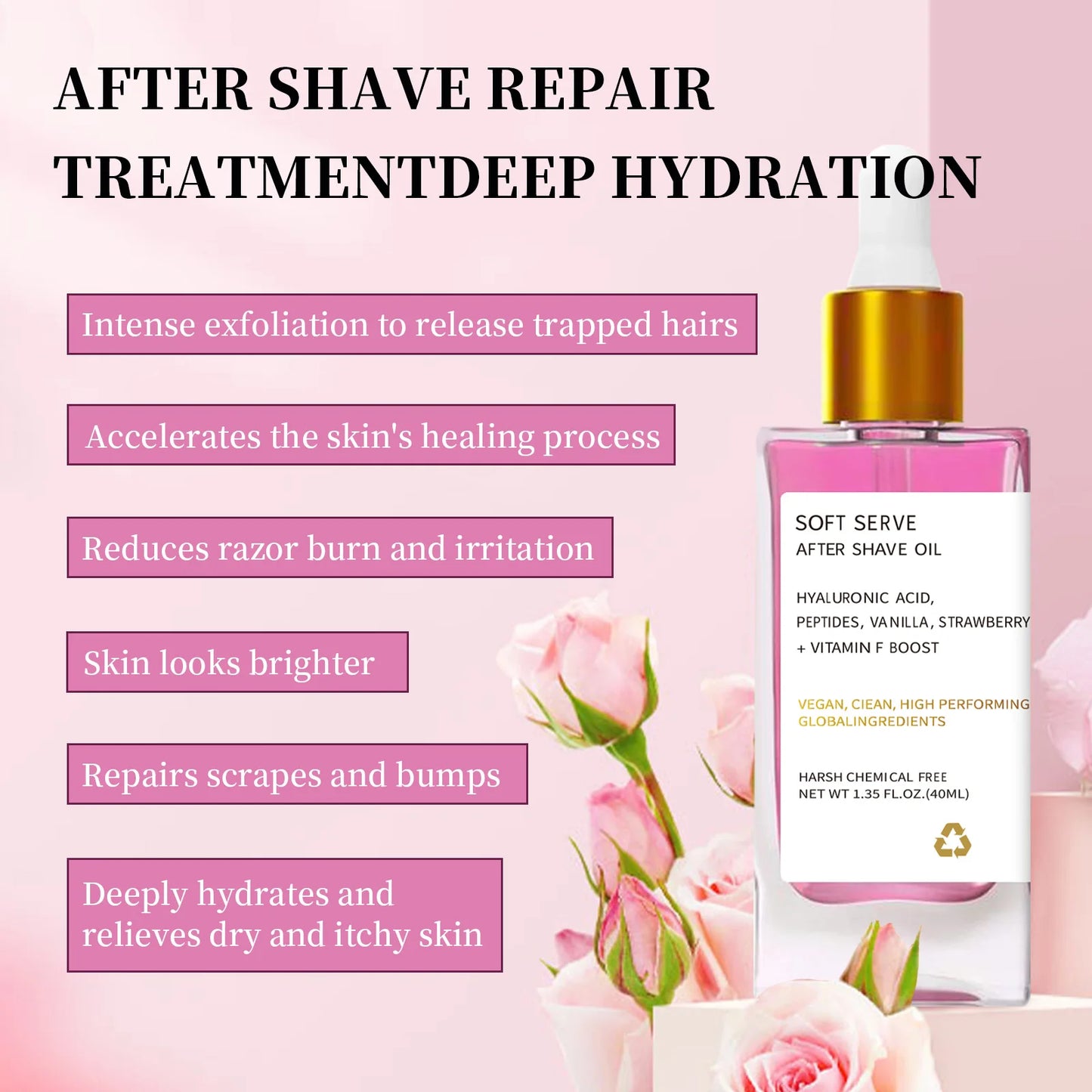 Strawberry Vanilla After Shave Oil For Women Lightweight Hydrating Oil For Smooth Skin And Reduced Redness 40ml by Beauty Bae