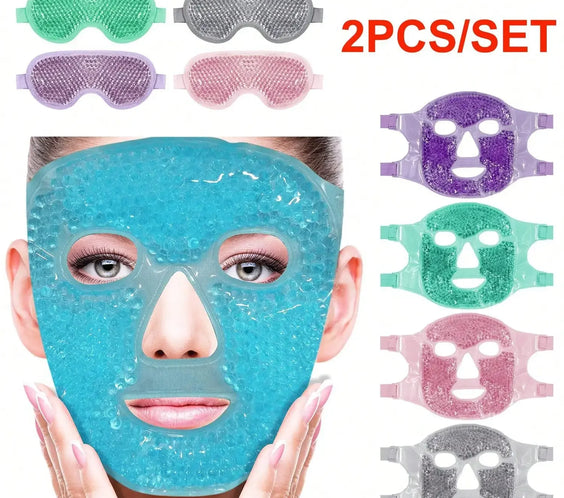 Gel Cooling Eye & Face Mask DUTRIEUX soft reusable gel beads conforming to eyes and cheeks blue fabric exterior
