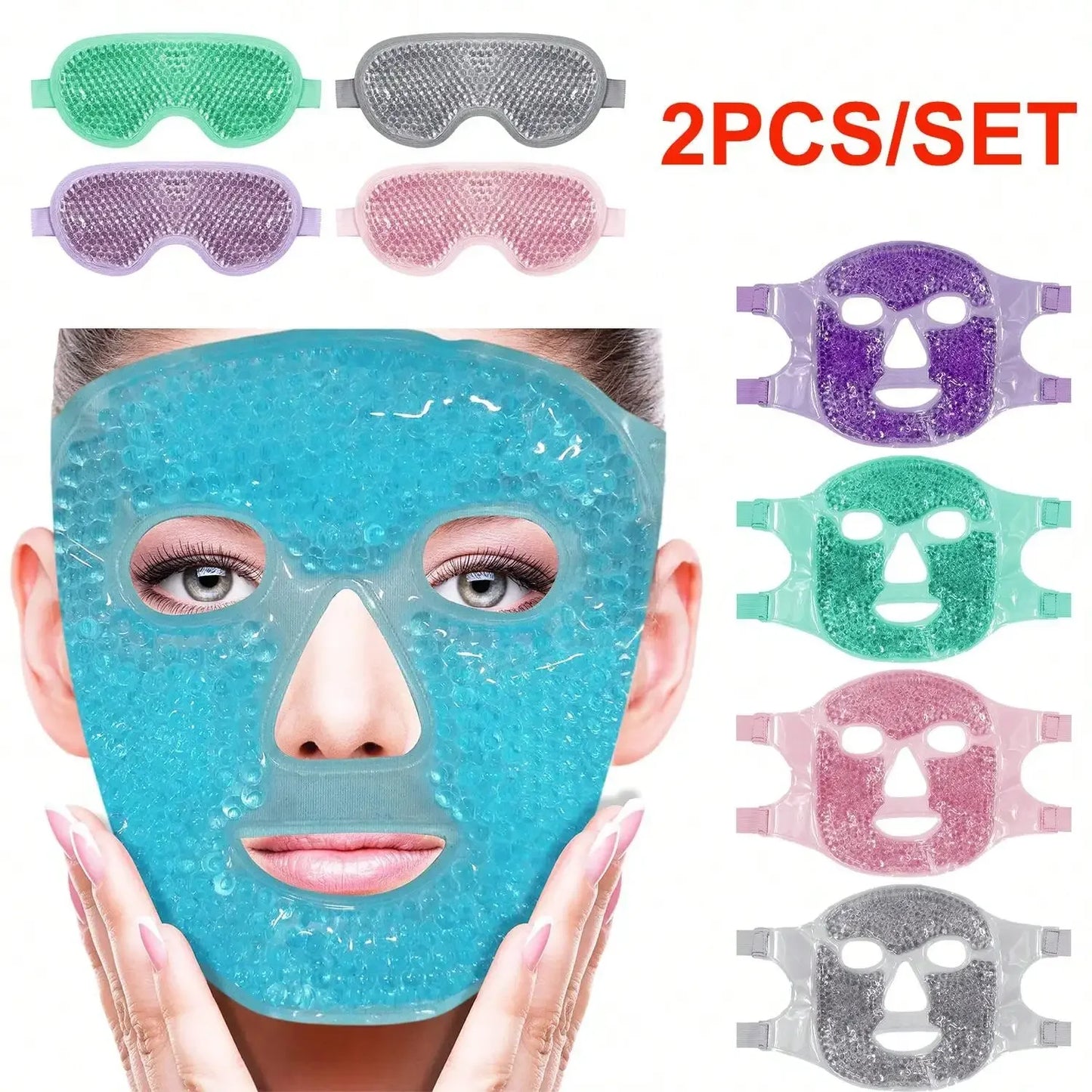 Gel Cooling Eye & Face Mask DUTRIEUX soft reusable gel beads conforming to eyes and cheeks blue fabric exterior