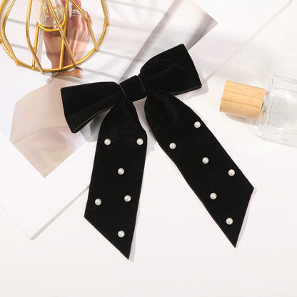 Velvet Bow Hair Barrette for Women and Girls Ponytail Hairpin Red and Black Ribbon Hair Clip Fashion Accessories by Beauty Bae