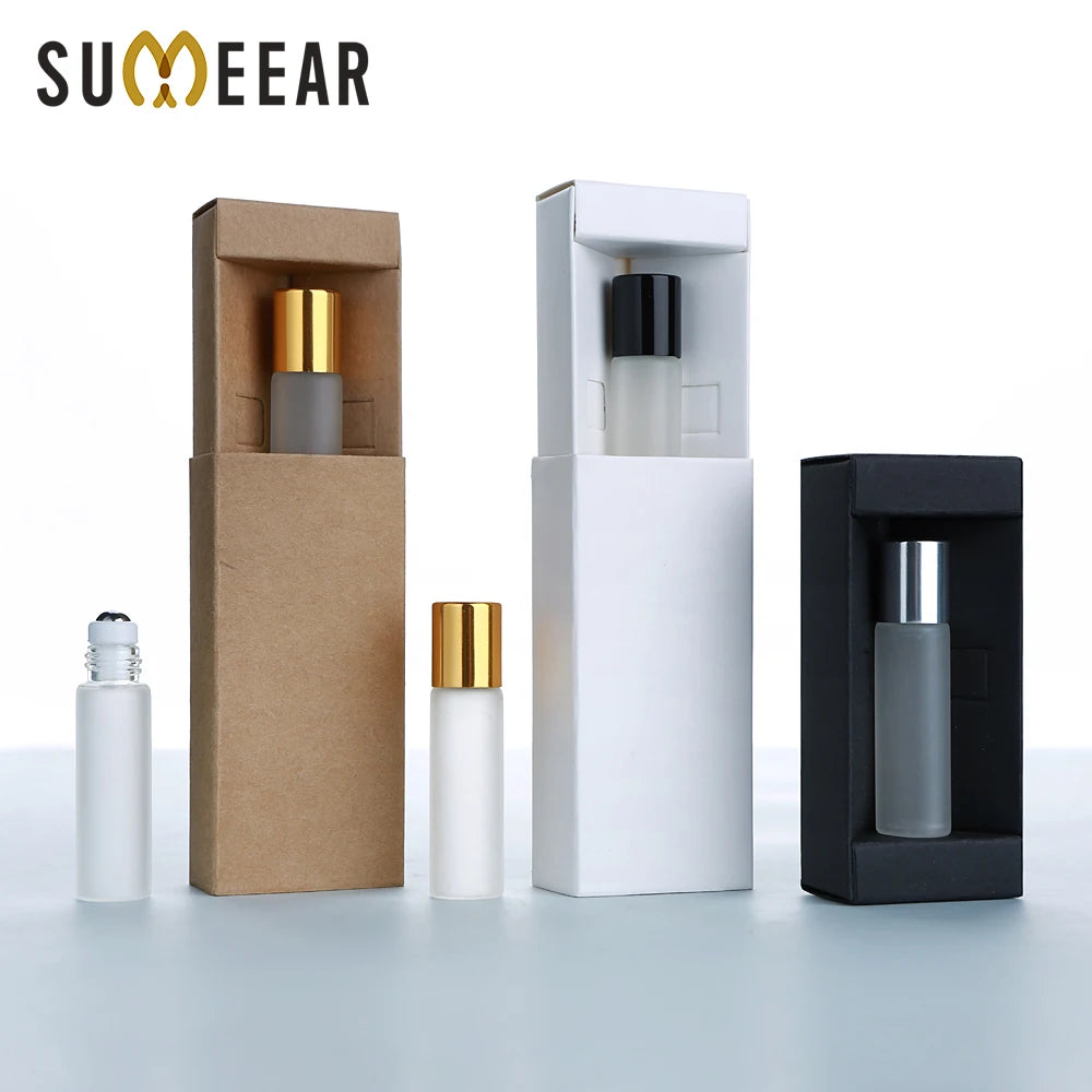 Frosted Glass 5ml Rollers matte white bottles with rollerball caps flat base 50 or 80 piece sets made in Mainland China