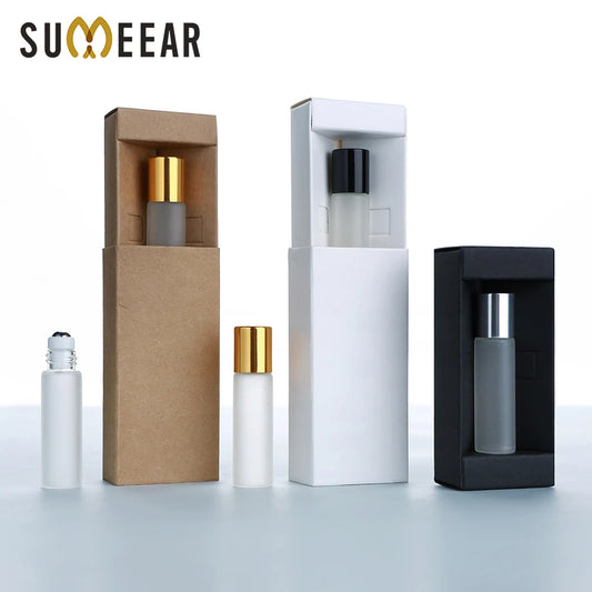 Frosted Glass 5ml Rollers matte white bottles with rollerball caps flat base 50 or 80 piece sets made in Mainland China