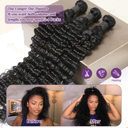Remy Deep Wave Water Wave Brazilian Hair Bundles 30 Inch Virgin 100 Percent Human Hair by Beauty Bae