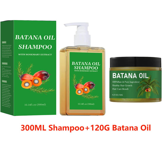 Batana Oil Hair Restore Set two bottles 300ML labels show cold-pressed Batana oil rosemary oil CPNP certified