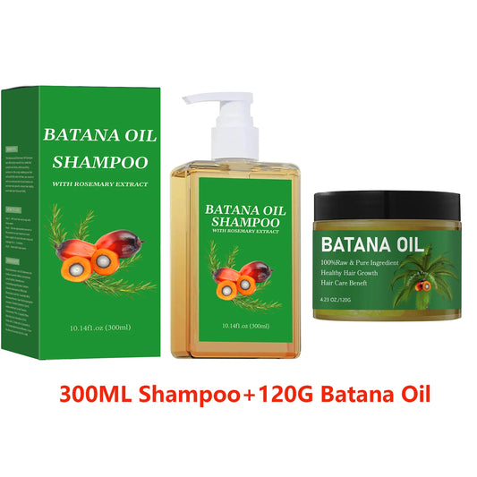 Batana Oil Hair Restore Set two bottles 300ML labels show cold-pressed Batana oil rosemary oil CPNP certified