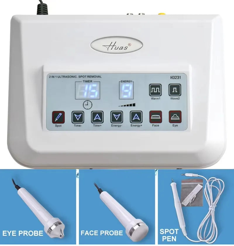 H3231 Ultrasonic Facial Massager with large face probe small eye probe and spot-removal needles CE certified