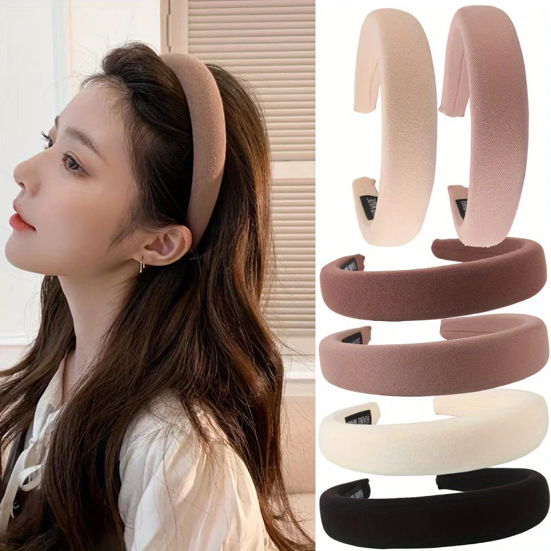 Women Solid Color Sponge Headband Wide Edge Hair Band For Face Wash Fashion Accessory by Beauty Bae