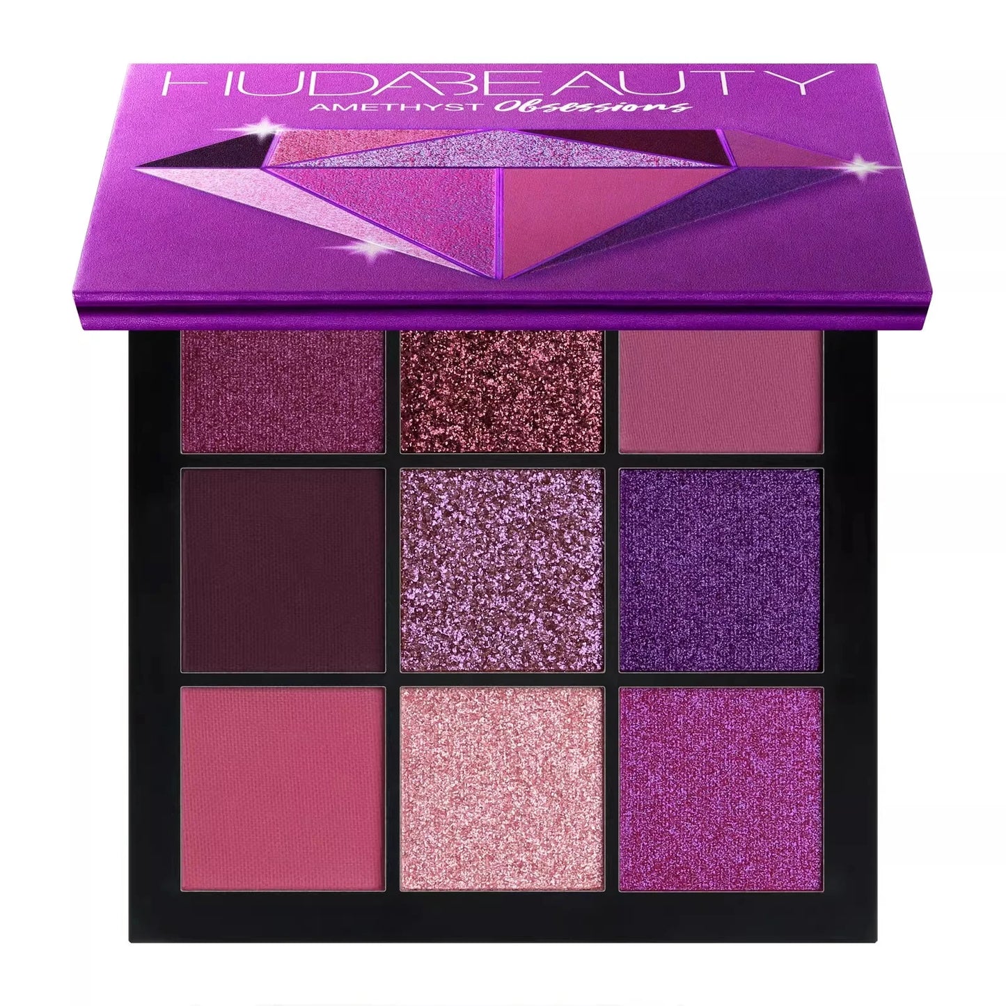 Huda Beauty 9 Color Diamond Amethyst Ruby Red Gold Eye Shadow Palette Matte Shimmer Eyeshadow Glitter Makeup by Beauty Bae