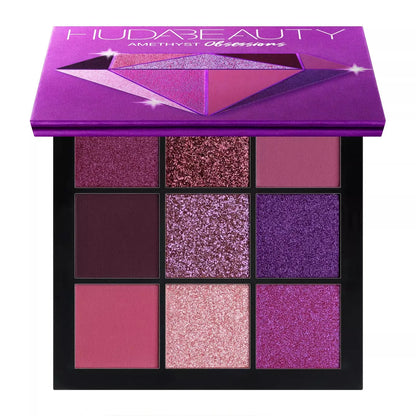 Huda Beauty 9 Color Diamond Amethyst Ruby Red Gold Eye Shadow Palette Matte Shimmer Eyeshadow Glitter Makeup by Beauty Bae