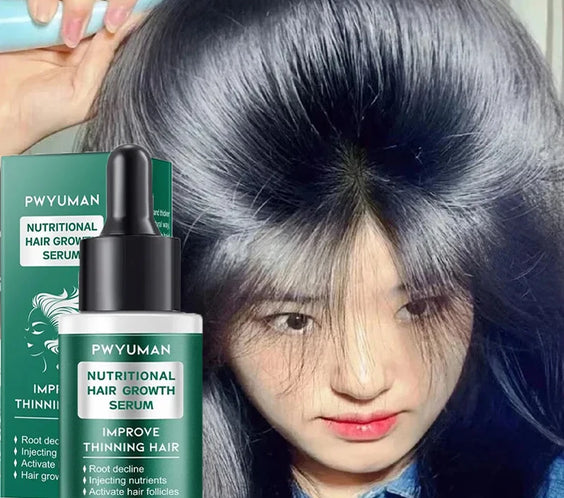 Ginger Hair Growth Serum 30ml bottle PWYUMAN dropper with label noting ginger extract biotin silicone free hormone free