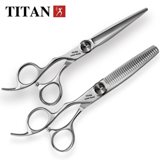TITAN Left 6in VG0 scissors with VG0 stainless blades 30-tooth thinning blade adjustable black tension screw LT left-hand model