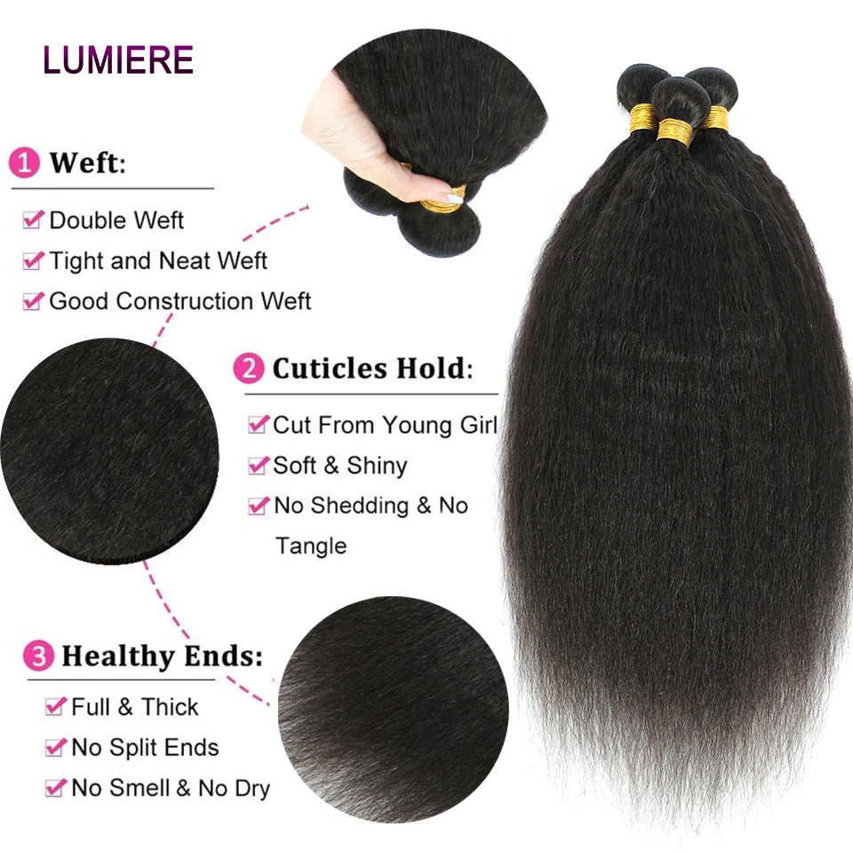 Lumiere Hair Kinky Yaki Straight Human Hair Bundle Virgin Unprocessed Double Weft Wholesale Premium Quality Extension by Beauty Bae