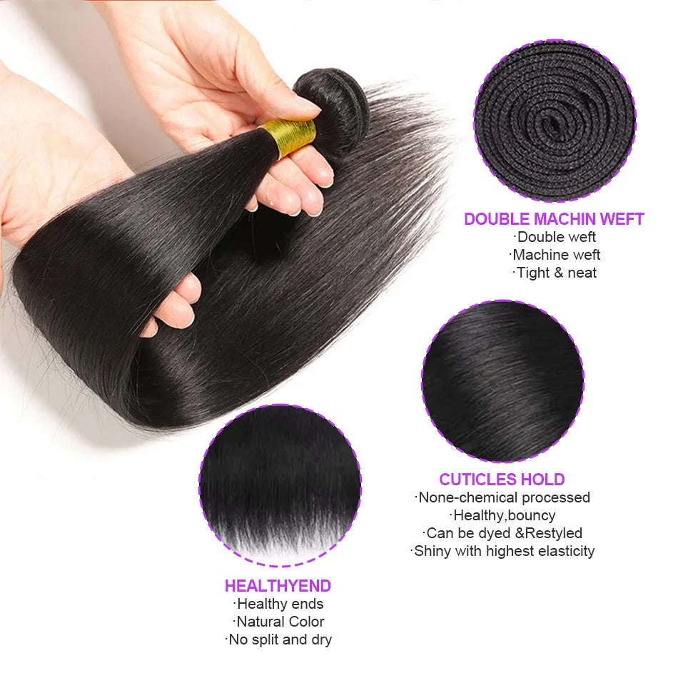 38 To 40 Inch Bone Straight 100 Percent Weave Human Hair Bundles Brazilian Virgin Unprocessed Black 3 To 4 Bundle Deals by Beauty Bae