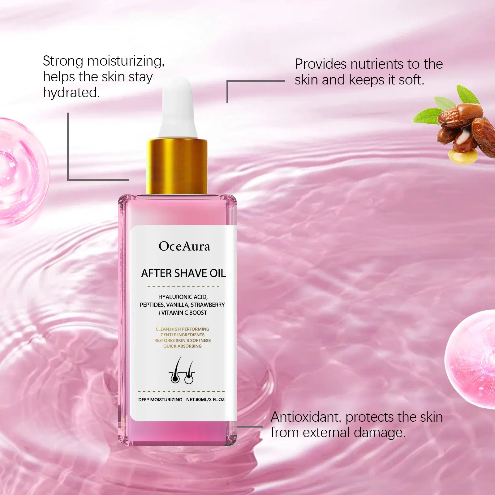 Strawberry Vanilla After Shave Oil For Women And Men Hydrating Post Shave Care Razor Burn Relief 90 Ml by Beauty Bae