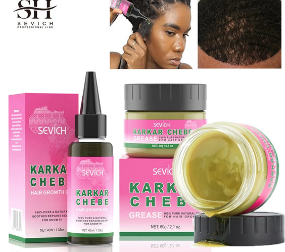 Chebe Hair Growth Oil bottle labeled plant-based Chebe and Karkar extracts lightweight absorption for traction alopecia care