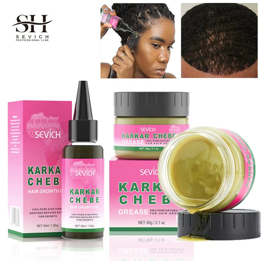 Chebe Hair Growth Oil bottle labeled plant-based Chebe and Karkar extracts lightweight absorption for traction alopecia care