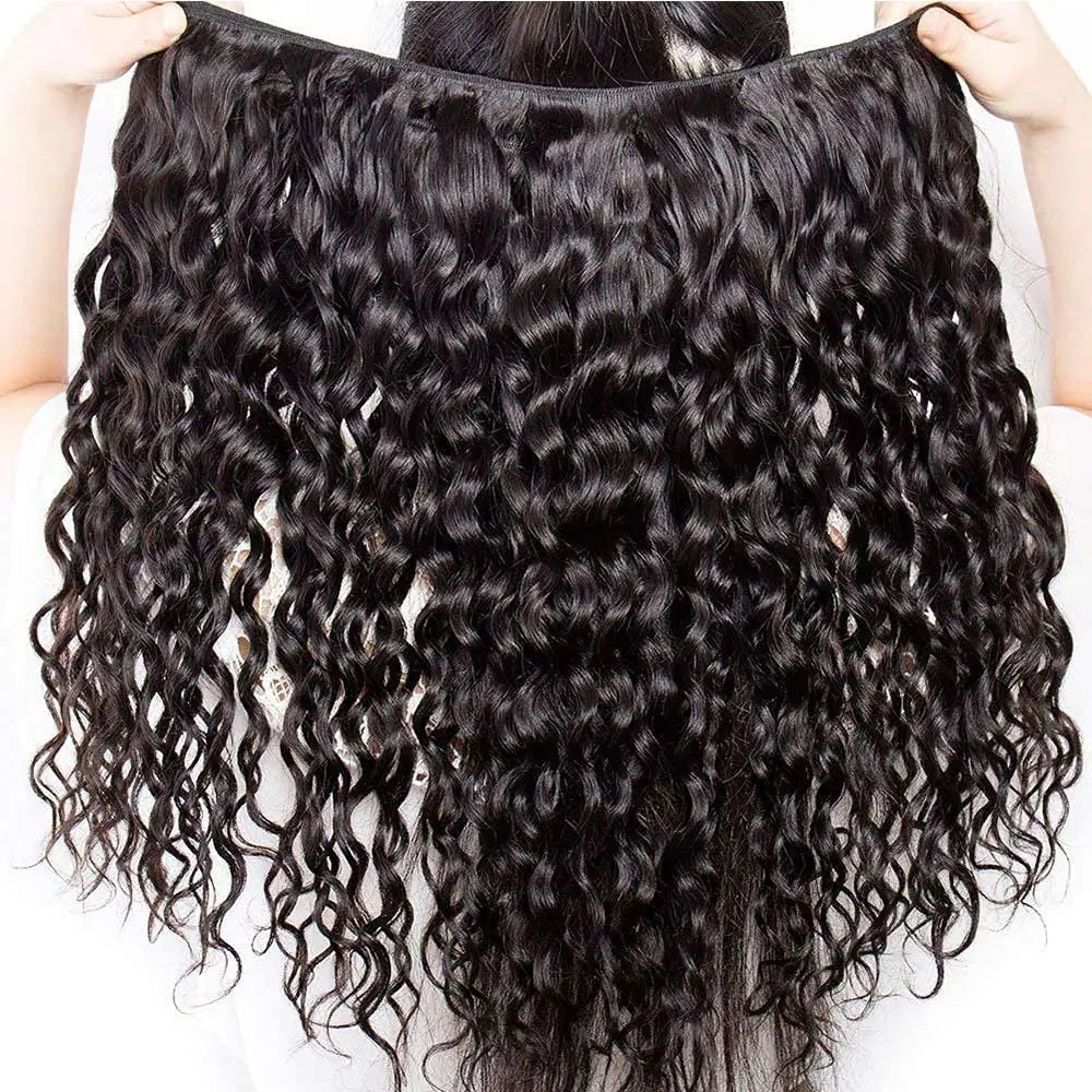 Water Wave Brazilian Remy Human Hair Bundles Curly Deep Wave Natural Black 100 Percent Human Hair 12A Grade by Beauty Bae