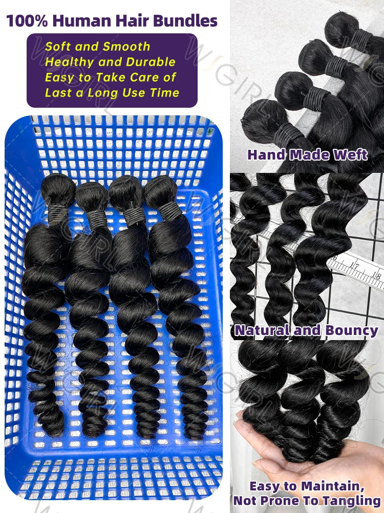 Wigirl Loose Wave Bundles 100 Percent Human Hair Raw Virgin Unprocessed Extensions 1 3 4 Loose Deep Wave Double Weft by Beauty Bae
