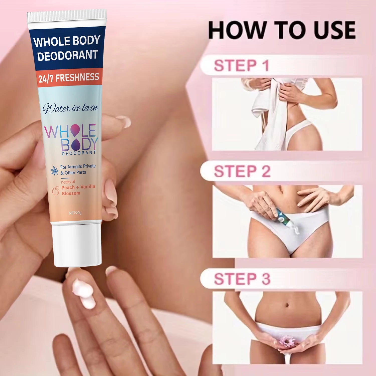 Whole Body Deodorant Cream Peach Vanilla Blossom Moisturizing Hydrates And Protects Skin Unisex by Beauty Bae