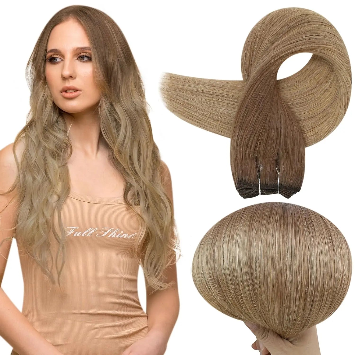 Remy Human Hair Weft Extensions 100g Silky Straight Ombre Blonde Sew in Double Weft for Salon by Beauty Bae