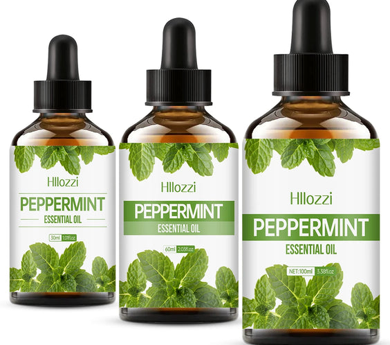 Peppermint Essential Oil 100ml amber bottle label showing Guangzhou Juemei origin CPNP registration