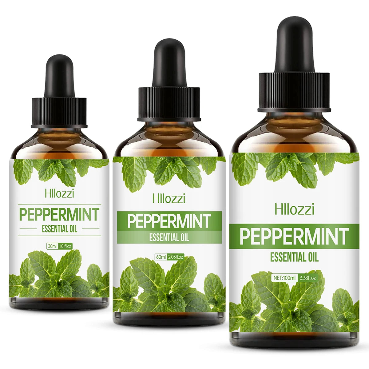 Peppermint Essential Oil 100ml amber bottle label showing Guangzhou Juemei origin CPNP registration